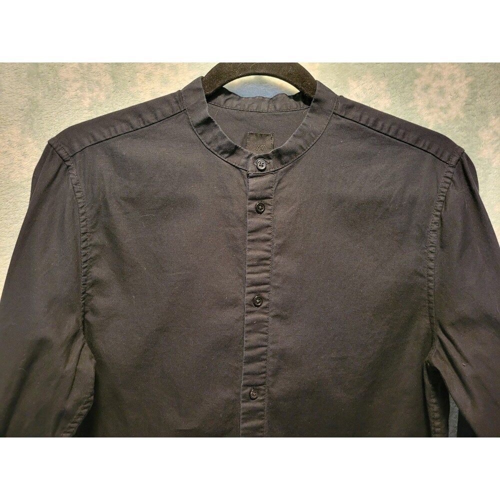 H&M Men’s Small Black Solid Long Sleeve Button-Up Band Collar Slim Fit Shirt